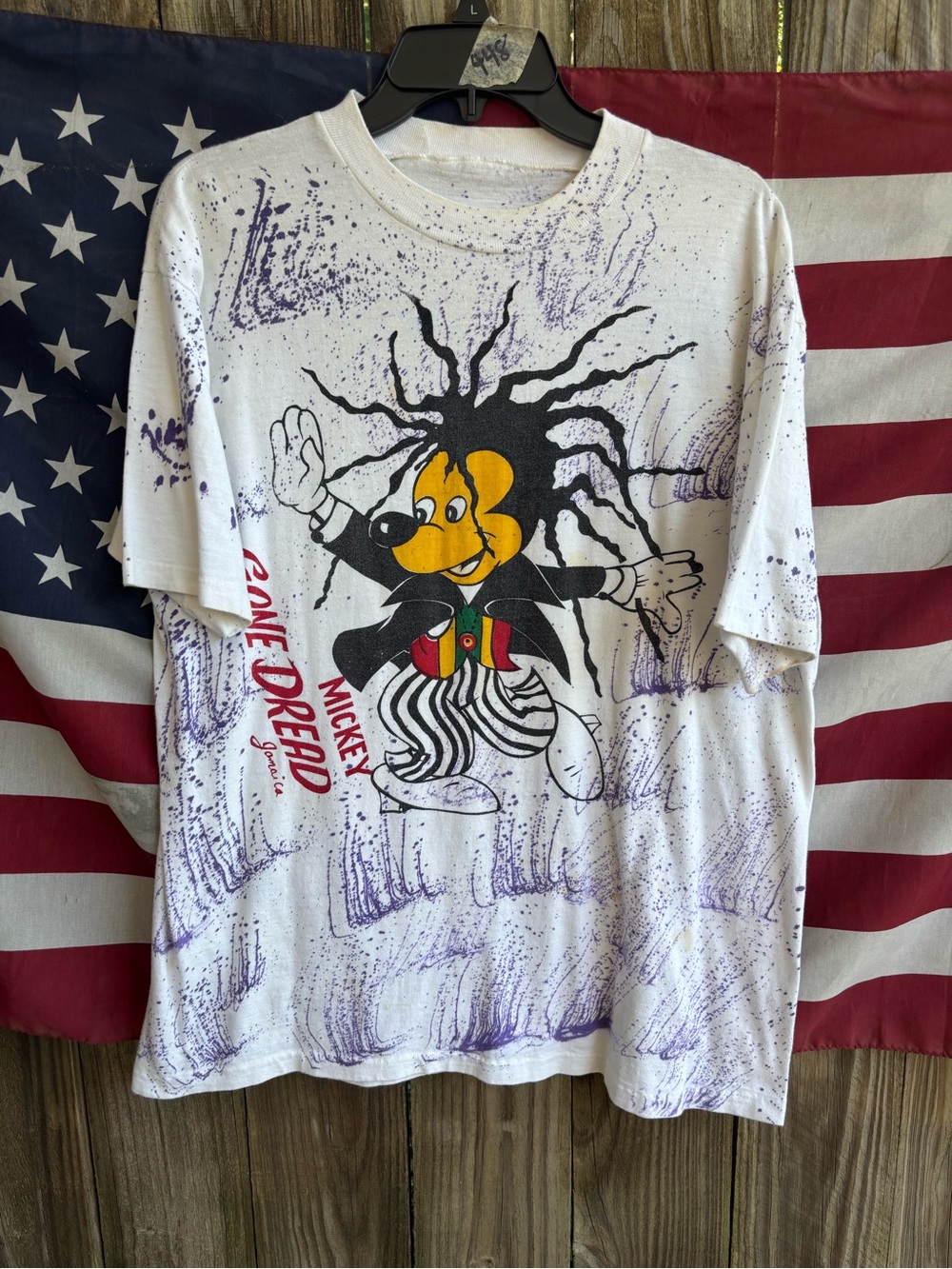 Rare Vintage 90s Mickey Mouse "Gone Dread" Jamaica All-Over Print T-Shirt Sz L